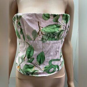 White Fox Boutique Pink and Green Leaf Crop Top